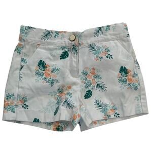 Janie & Jack Girls Cotton White Shorts, Floral, Palm, Tropical, Cuffed, Size 5